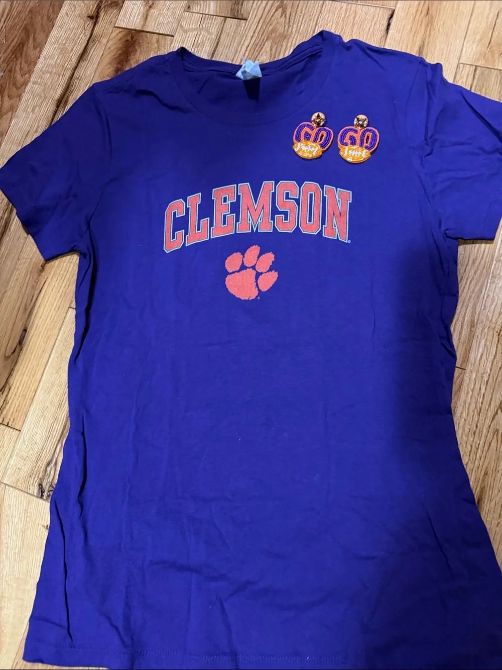 Clemson T-shirt and beaded GO earrings